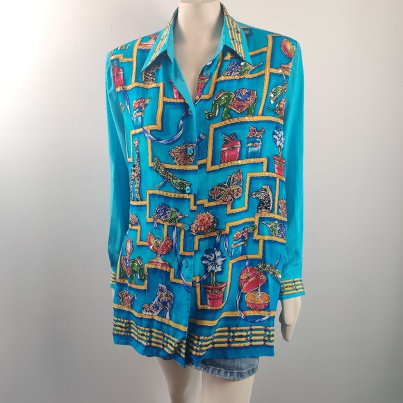 Diane Gilman Tops - Diane Gilman silk jewelry shelf sequin blouse